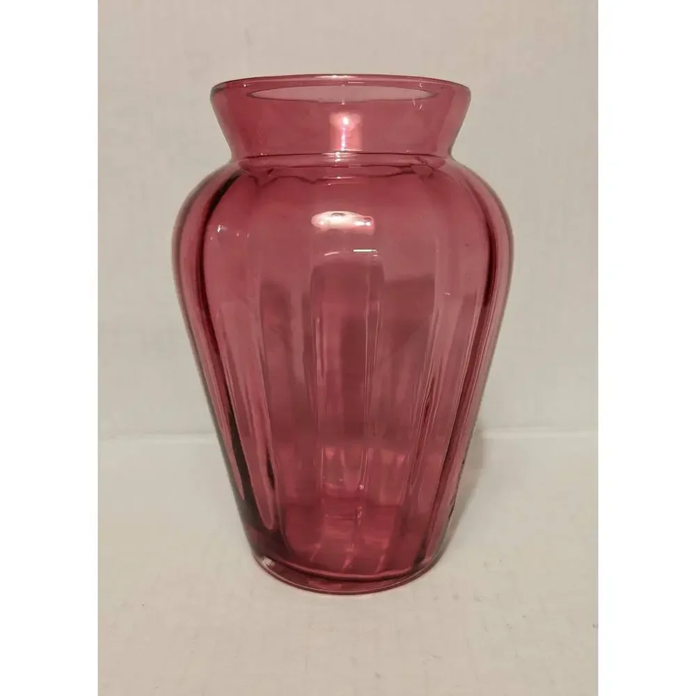 Vintage Cranberry Pink Vase Depression Glass Centerpiece Home Decor Ribbed - Picture 3 of 5